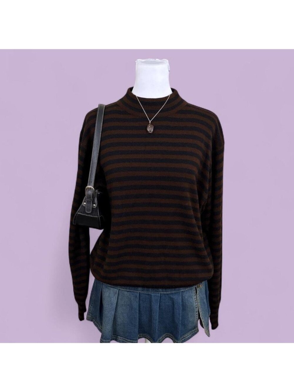 90s striped grunge mock neck light weight sweater shirt